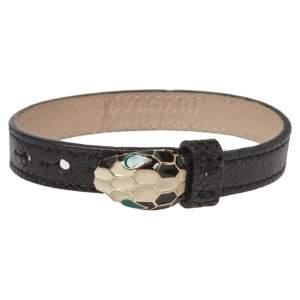 Bvlgari Black Karung Leather Gold Plated Serpenti Bracelet