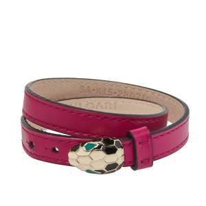 Bvlgari Serpenti Forever Pink Leather Enamel Double Coiled Bracelet