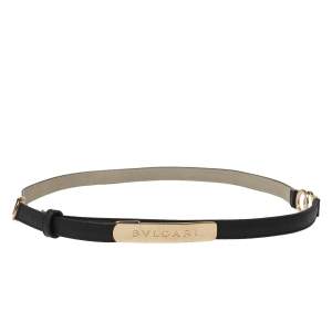 Bvlgari Black Leather Double Ring Buckle Slim Belt 90 CM