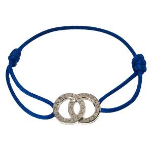 Bvlgari Fortuna Interlocking Circles Sterling Silver Blue Cord Bracelet