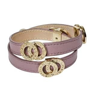 Bvlgari Bvlgari Pale Purple Leather Gold Plated Metal Double Coiled Bracelet
