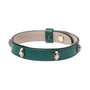 Bvlgari Serpenti Enamel Stud Embellished Green Leather Bracelet