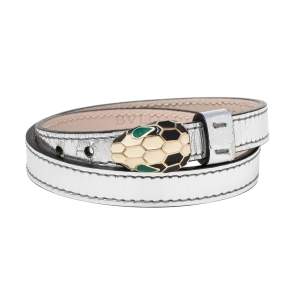 Bvlgari Serpenti Forever Silver Leather Double Wrap Bracelet