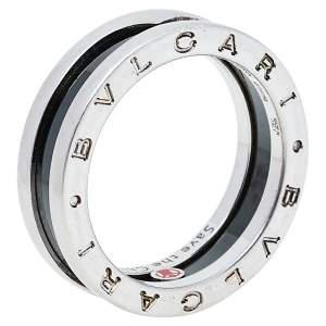 Bvlgari Save the Children 1-Band Silver and Black Ceramic Ring Size EU 58