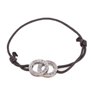Bvlgari Fortuna Interlocking Circles Silver Brown Cord Bracelet