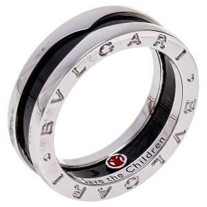 Bvlgari Save the Children 1-Band Black Ceramic Silver Ring Size 58