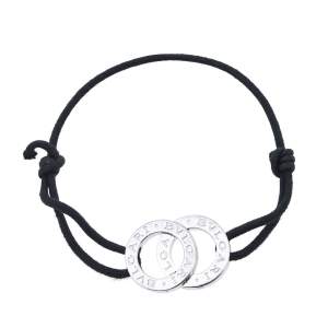 Bvlgari Interlocking Circles Sterling Silver Black Cord Bracelet