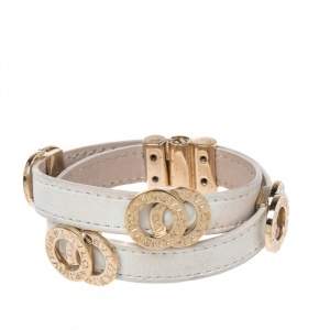 Bvlgari White Leather Interlocking Circles Double Wrap Bracelet