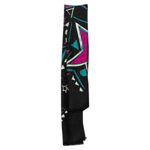 Bvlgari Black Logo Jacquard Star Printed Silk & Wool Scarf