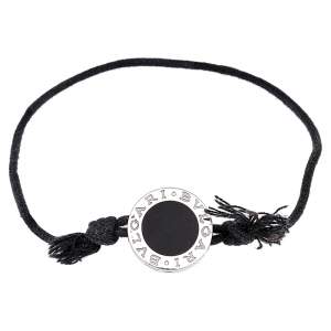 Bvlgari Logo Black Enamel Silver Adjustable Cord Bracelet