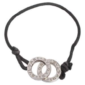 Bvlgari Fortuna Interlocking Circles Sterling Silver Black Cord Bracelet