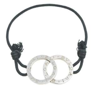 Bvlgari Fortuna Interlocking Circles Silver Black Cord Bracelet
