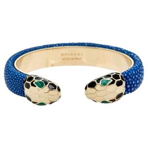 Bvlgari Serpenti Forever Blue Galuchat Leather Cuff Bracelet