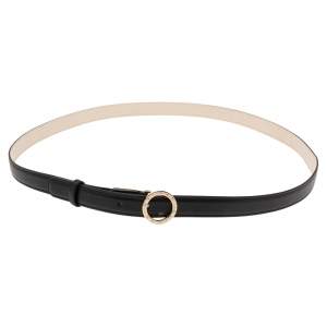 Bvlgari Black Leather Ring Buckle Slim Belt 110CM
