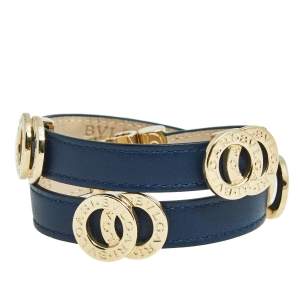 Bvlgari Bvlgari Leather Gold Tone Metal Wrap Bracelet