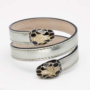 Bvlgari Serpenti Forever Silver Leather Cleopatra Wrap Bracelet