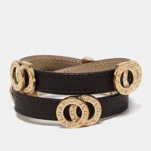 Bvlgari Interlocking Rings Brown Leather  Double Coiled Bracelet