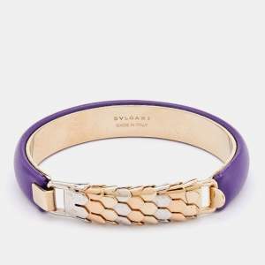 Bvlgari Two Tone Purple Leather Serpenti Cuff Bracelet 