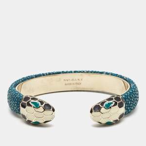 Bvlgari Serpenti Forever Blue Leather Open Cuff Bracelet