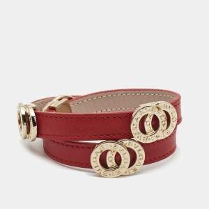 Bvlgari Red Leather Double-Coiled Gold Tone Wrap Bracelet