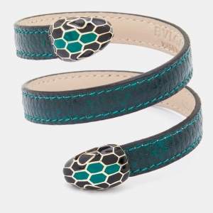 Bvlgari Serpenti Forever Green Leather Double Head Wrap Bracelet