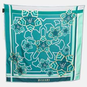 Bvlgari Green Arabic Calligraphy Print Silk Square Scarf