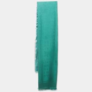 Bvlgari Green Ombre Logomania Silk Fringed Scarf