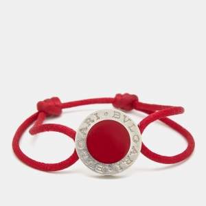 Bvlgari Red Enamel Sterling Silver Adjustable Cord Bracelet