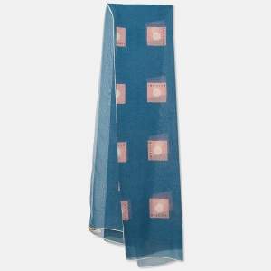 Bvlgari Teal Blue Printed Silk Scarf