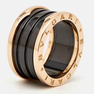 Bvlgari B.Zero1 Black Ceramic 18k Rose Gold 4 Band Ring Size 56