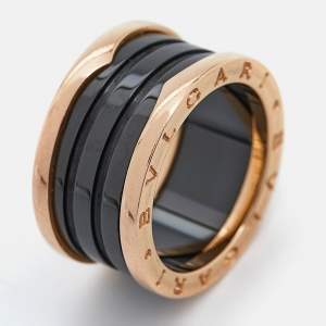 Bvlgari B.Zero1 4-Band Ceramic 18k Rose Gold Ring Size 56