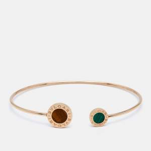 Pre Owned Bvlgari Bvlgari Bvlgari Malachite Tiger's Eye 18k Rose Gold Bracelet L