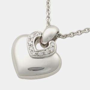 Bvlgari 18K White Gold Diamond Doppio Cuore Heart Pendant Necklace