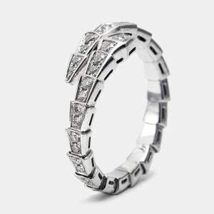 Bvlgari Serpenti Viper Diamonds 18k White Gold Ring Size 62
