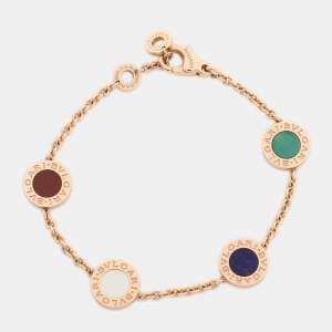 Bvlgari Multi Gemstone Inlay 18K Rose Gold Station Bracelet SM