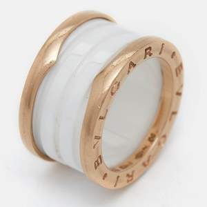 Bvlgari B.Zero1 4-Band White Ceramic 18k Rose Gold Ring Size 50