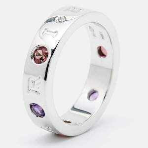 Bvlgari Roman Sorbets Multi Gemstones 18k White Gold Ring Size 54