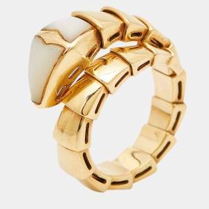 Bvlgari Serpenti Viper Mother of Pearl 18k Yellow Gold Ring Size 51