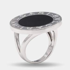 Bvlgari Onyx Inlay 18K White Gold Circular Ring Size 53