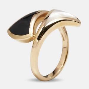 Bulgari Divas Dream Mother Of Pearl Onyx 18k Rose Gold Ring Size 53