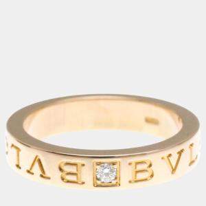 Bvlgari 18K Pink Gold Double Logo Diamond Band Ring EU 53
