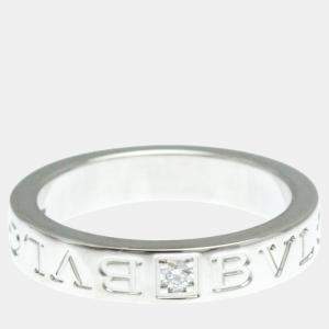 Bvlgari 18K White Gold Double Logo Diamond Band Ring EU 52.5