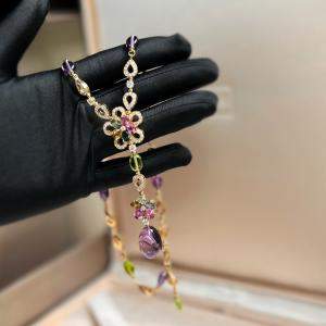 Bvlgari 18K Rose Gold Gemstone and Diamond Fiorever Flower Pendant Necklace