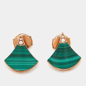 Bvlgari Divas' Dream Malachite Diamond 18k Rose Gold Stud Earrings
