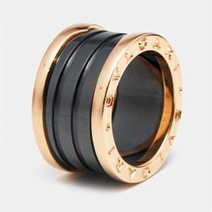 Bvlgari B.Zero1 4-Band Black Ceramic 18k Rose Gold Ring Size 50
