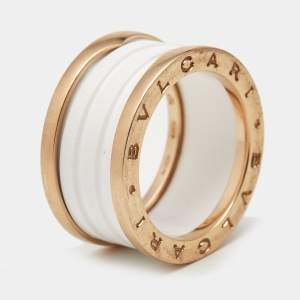 Bvlgari B.Zero1 4-Band White Ceramic 18k Rose Gold Band Ring Size 57