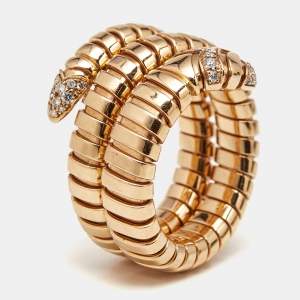 Bulgari Serpenti Tubogas Diamond 18k Rose Gold Wrap Ring Size 55 (L)