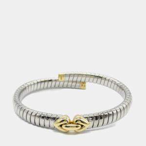 Bvlgari Stainless Steel and 18K Yellow Gold Tubogas Hearts Open Flex Bangle