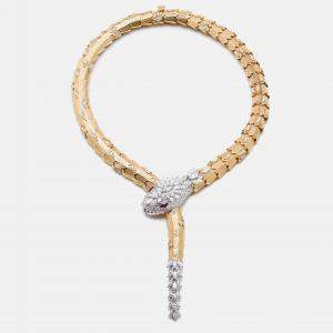 Bvlgari Serpenti Diamonds Rubies 18k Two Tone Gold Necklace