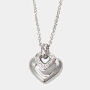 Bvlgari Doppio Cuore Heart 18K White Gold Diamond Pendant Necklace